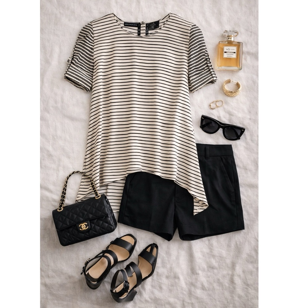 BCBGMAXAZRIA 100% Silk $378 Caterina Split Back Top Sz XS Striped High Low - Picture 5 of 16